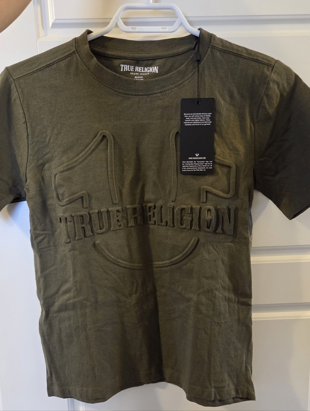 NEW True Religion Kids Embossed Logo Tee Olive Green Size M 10/12 NWT School